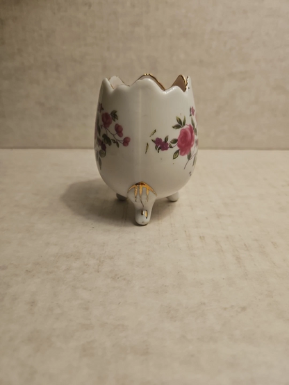 Vintage Porcelain Footed Egg-Shaped Vase – Hand-Painted Roses, Made in Japan