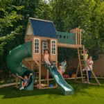KidKraft Skyway Resort Wooden Swing Set with Dual Slides and Playhouse - Image 2