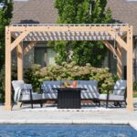 Yardistry Structures 10×12 Ft Cedar Wood Louvered Pergola, Natural Cedar