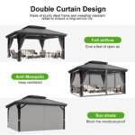 Patioslife Hardtop Pergola Gazebo Grey 10 ft×12 ft Aluminum Frame Galvanized Steel Roof - Image 3