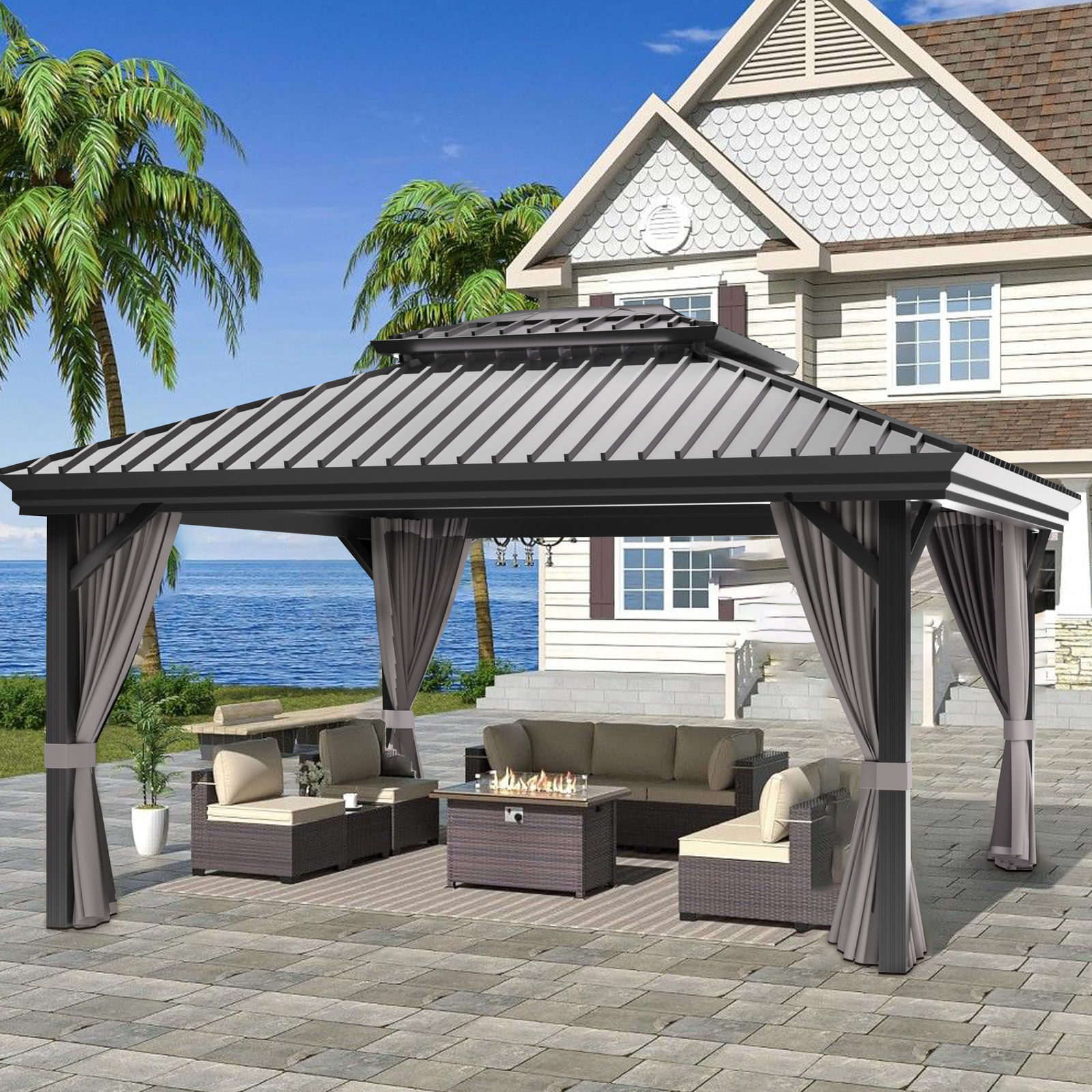 hananoa-com-1_3_09de7b03-6979-4e57-b0e6-aede18105c84-1.png Patioslife Hardtop Pergola Gazebo Grey 10 ft×12 ft Aluminum Frame Galvanized Steel Roof - Image 1