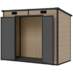 Outsunny 8’×4′ Outdoor Storage Shed Light Brown Resin - Image 2