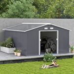 Outsunny Outdoor Storage Shed Dark Gray 11’×13′ Galvanized Steel - Image 4