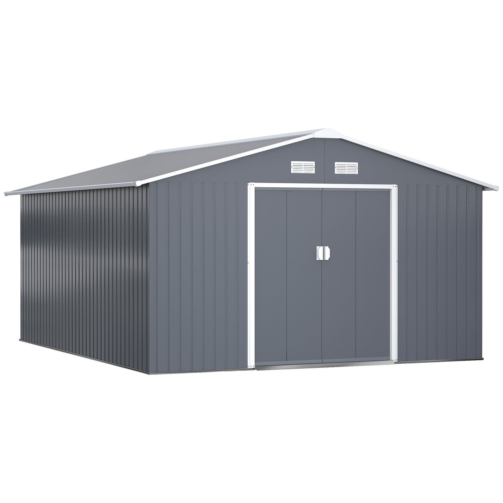 hananoa-com-HNnxEJp0uxVOGZ-3p1C-PwaosomYh3xHJzWAAohIwHfMOjSlpQPwgHVOhtf2YsVB0Yx2a4-1.jpg Outsunny Outdoor Storage Shed Dark Gray 11’×13′ Galvanized Steel - Image 1