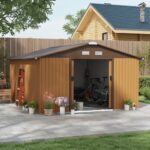 Outsunny Outdoor Storage Shed Yellow 11’×13′ Galvanized Steel - Image 3