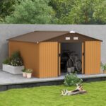 Outsunny Outdoor Storage Shed Yellow 11’×13′ Galvanized Steel - Image 4