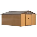 Outsunny Outdoor Storage Shed Yellow 11’×13′ Galvanized Steel