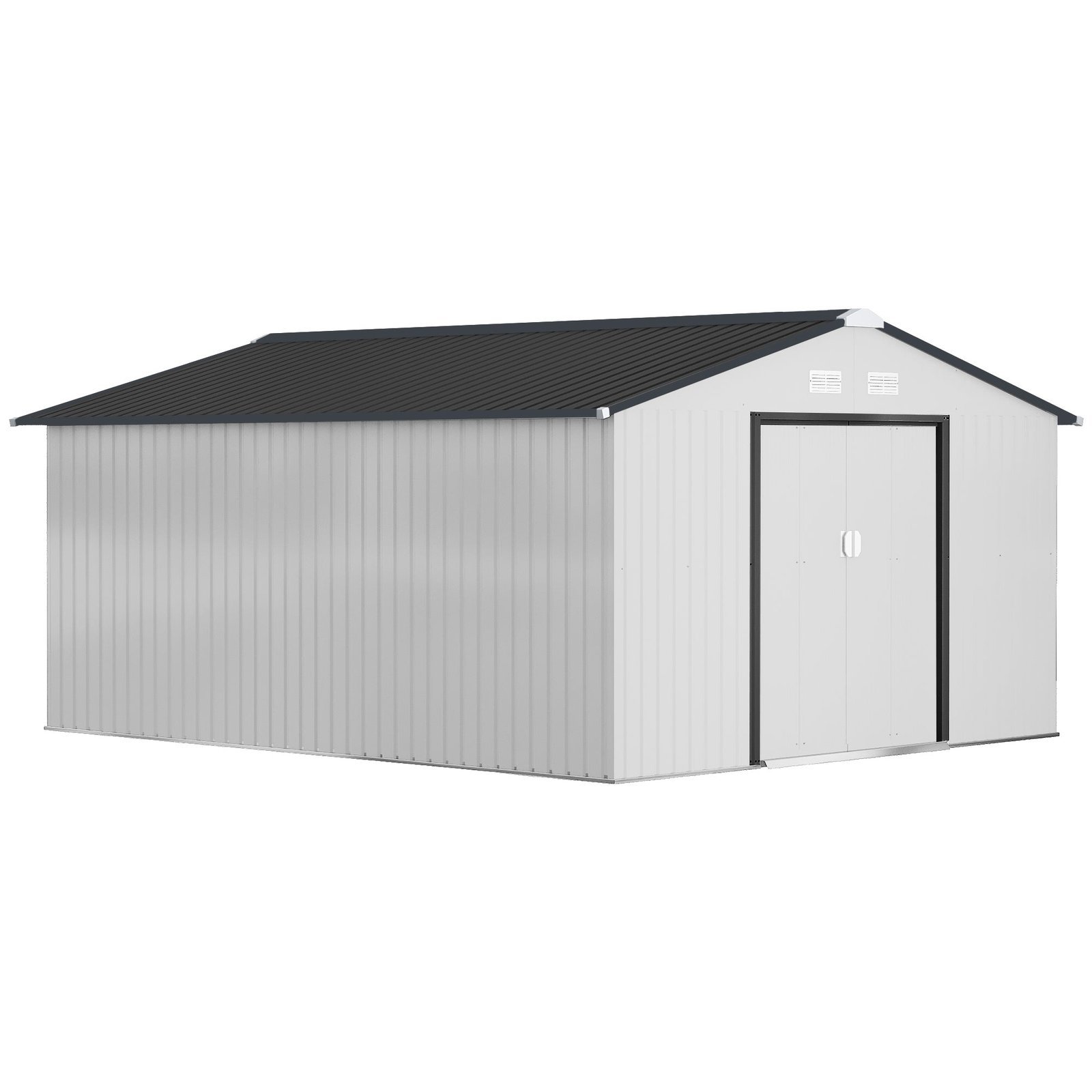 hananoa-com-sRdhvWv-bO8DcMfSsLIgcAaosomJFn1LM22Ys7OL3YFSwO071GCaUSmPubbKlq1PTOrNcA-1.jpg Outsunny Outdoor Storage Shed White 11’×13′ Galvanized Steel - Image 1