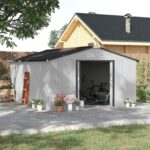 Outsunny Outdoor Storage Shed White 11’×13′ Galvanized Steel - Image 3