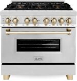 ZLINE Autograph Edition 36 Inch 4.6 Cu. Ft. Dual Fuel Range with Gold Accents, RAZ-36-G