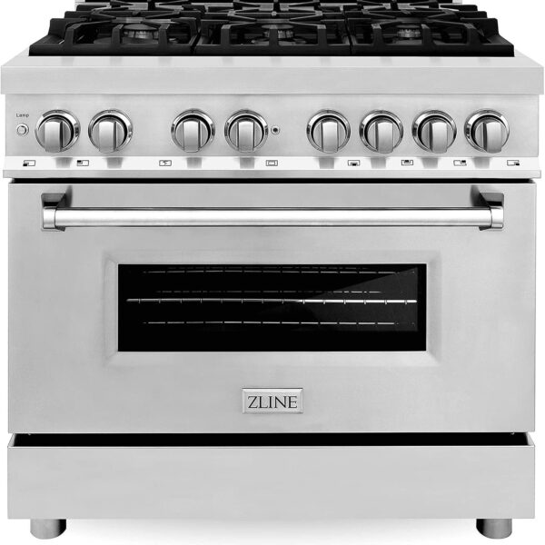 ZLINE 36 in. 4.6 cu. ft. Legacy Dual Fuel Range with 6 Burner Gas Cooktop and Electric Convection Oven in Stainless Steel (RA36)